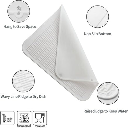 MicoYang Silicone Dish Drying Mat for Multiple Usage,Easy clean,Eco-friendly,Heat-resistant Silicone Mat for Kitchen Counter or Sink,Refrigerator or Drawer Liner White XL 18 inches x 16 inches