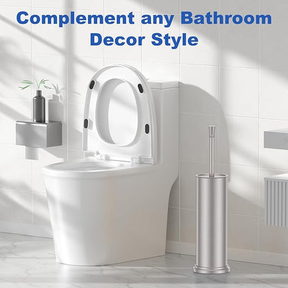 Toilet Brush and Holder Set：304 Stainless Steel Heavy Duty Toilet Bowl Brush，Removable Inner Bowl and Splash Protection，Bathroom Toilet Brush-Dense Bristles for Through Cleaning