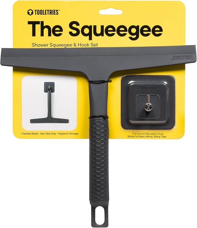 TOOLETRIES The Squeegee & Hook - All Purpose Shower Squeegee for Glass Doors, Silicone Grip, Bathroom Cleaner Tool Household Window Mirror Squeegee, Bathroom Accessories & Cleaning Supplies - 10 Inch