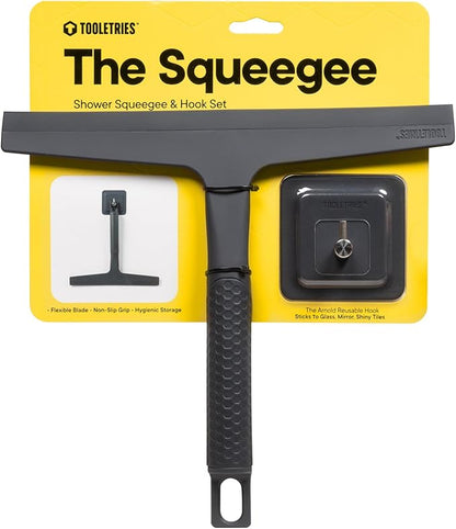 TOOLETRIES The Squeegee & Hook - All Purpose Shower Squeegee for Glass Doors, Silicone Grip, Bathroom Cleaner Tool Household Window Mirror Squeegee, Bathroom Accessories & Cleaning Supplies - 10 Inch