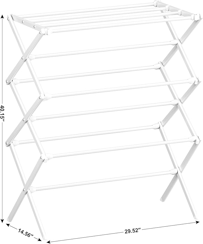 Homeiju Foldable Clothes Drying Rack for Laundry, Heavy Duty Drying Rack Clothing, Collapsible Folding Laundry Dryer, Easy Assembly, Space Saving Household Indoor Outdoor Use, White