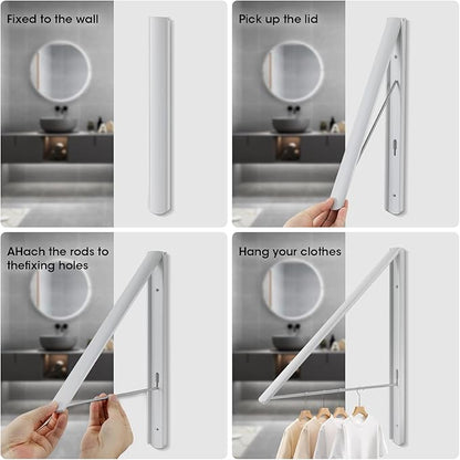 Retractable Clothes Drying Rack Wall Mounted, Foldable Space-Saving Hanger for Laundry Room/Bathroom/RV - Stainless Steel/Aluminum (White)