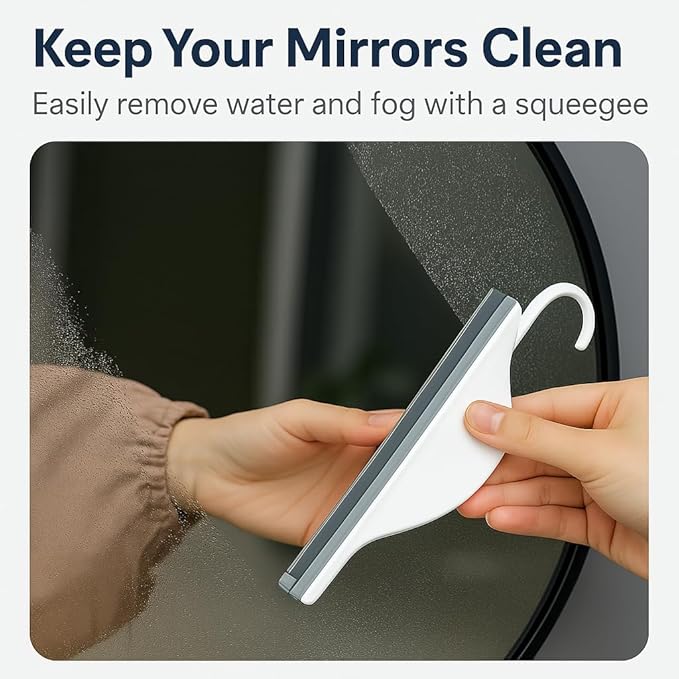 Mini Shower Squeegee for Glass Doors – Small Handy Bathroom, Countertop & Window Cleaner with Rubber Blade and Hook for Tile Walls, Mirrors, Kitchen Sink - Pack of 2
