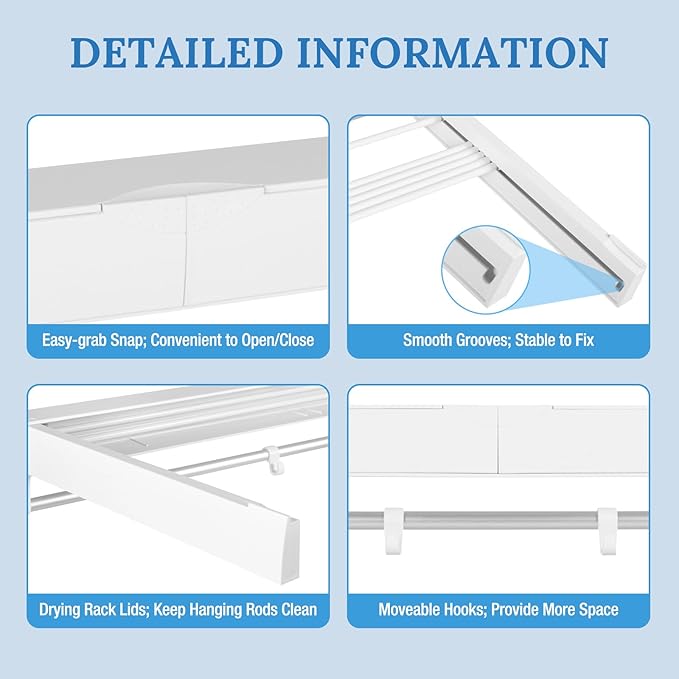Wall Mounted Clothes Drying Rack, Foldable Laundry Hanger Dryer Rack, Laundry Drying Rack Collapsible with 4 Hooks Clothes Garment Drying Organizer