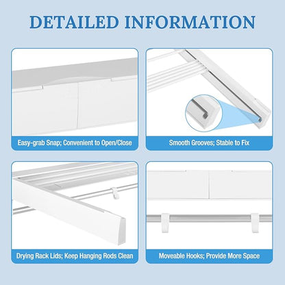 Wall Mounted Clothes Drying Rack, Foldable Laundry Hanger Dryer Rack, Laundry Drying Rack Collapsible with 4 Hooks Clothes Garment Drying Organizer
