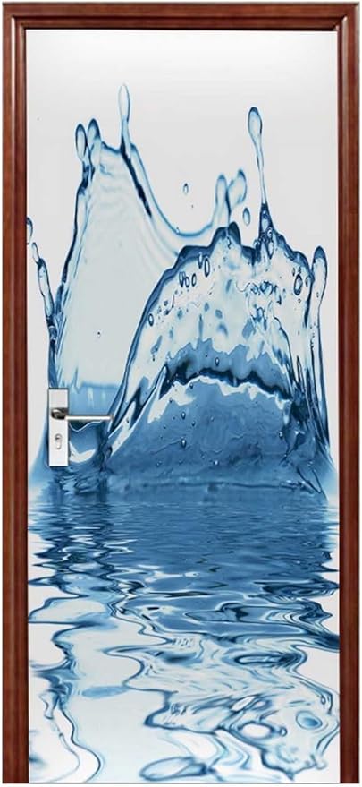 A.Monamour 3D Door Stickers for Interior Doors Splashes of Blue Water on A White Background Vinyl Waterproof Self Adhesive Door Mural Decals for Bedroom Office Bathroom 85x215cm