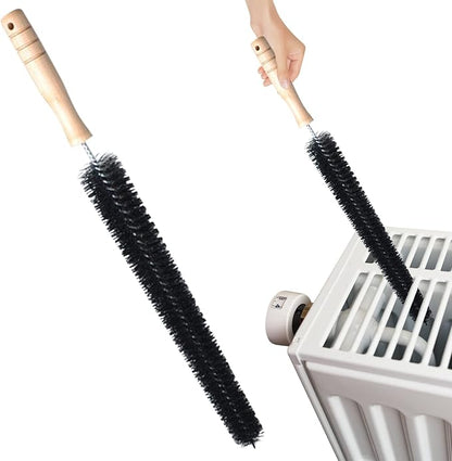 2 Pack Radiator Brush, Dryer Cleaner Vent Brush, 40 cm Long Flexible Pipe Refrigerator Coil Brush, Vent Cleaner Brushes with Wooden Handle for Refrigerators, Baseboards(Black)
