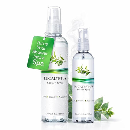 Eucalyptus Shower Spray, Essential Oil Mist for Bathrooms, Pillows, Linens, Travel Size Two Pack, Helps Sinus Relief for Steam Rooms, Spa and Sauna