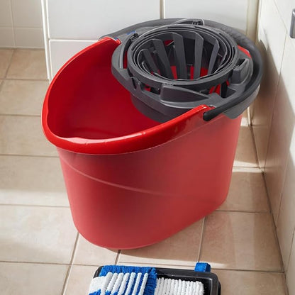 Quick Wring Hands-Free Mop Bucket – 2.5 Gallon with Built-in Wringer, Red