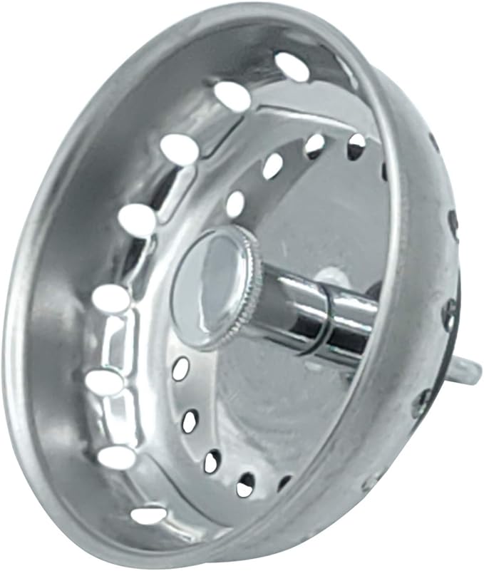 Replacement Kitchen Sink Stainless Steel Basket Strainer with Prong and Rubber Stopper, Universal Fit, 3-1/2 Inch Chrome