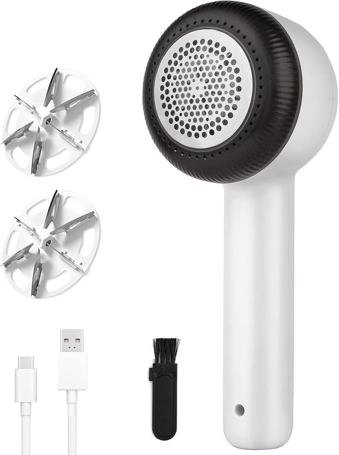 Fabric Shaver, Sweater Shavers to Remove Pilling, USB Rechargeable Lint Remover with 6-Leaf Blades, Fabric Defuzzer for Clothes Pilling, Fuzz, Lint Balls, Couch, Furniture, 2 Replacement Blades