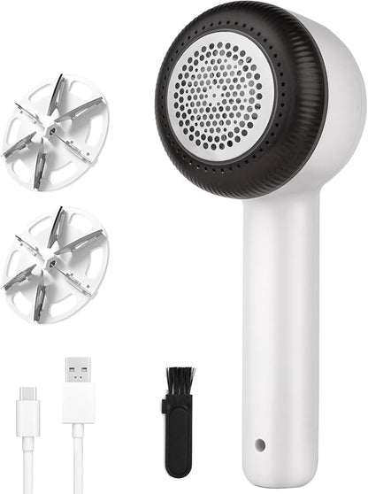 Fabric Shaver, Sweater Shavers to Remove Pilling, USB Rechargeable Lint Remover with 6-Leaf Blades, Fabric Defuzzer for Clothes Pilling, Fuzz, Lint Balls, Couch, Furniture, 2 Replacement Blades