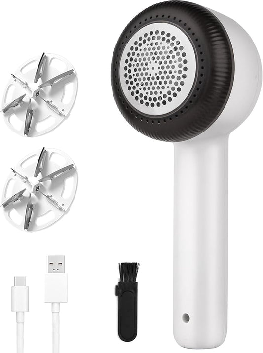 Fabric Shaver, Sweater Shavers to Remove Pilling, USB Rechargeable Lint Remover with 6-Leaf Blades, Fabric Defuzzer for Clothes Pilling, Fuzz, Lint Balls, Couch, Furniture, 2 Replacement Blades