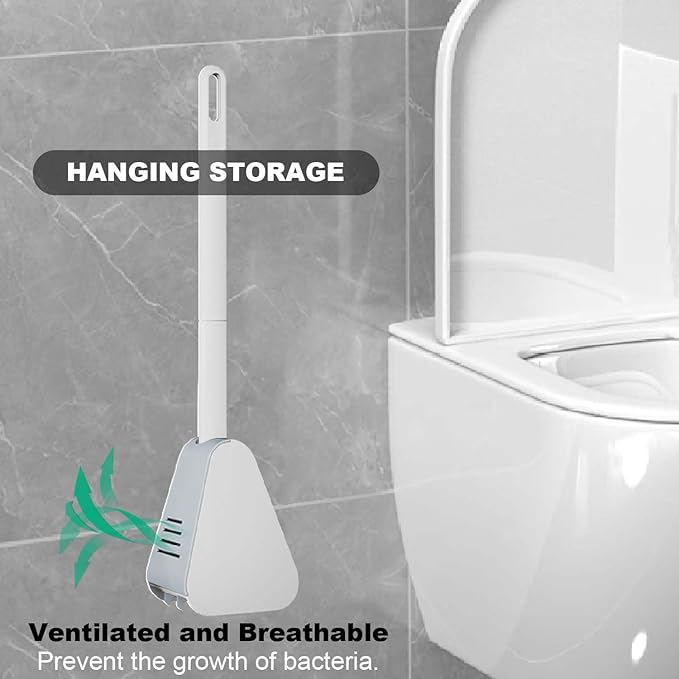 Toilet Brush, Long Handle Golf Toilet Brush with Holder 360° Deep Cleaning Flexible Silicone Toilet Cleaner Brush Wall Mounted for Bathroom (2Pcs White)