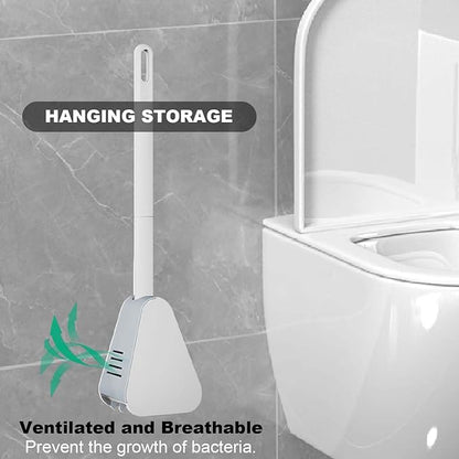 Toilet Brush, Long Handle Golf Toilet Brush with Holder 360° Deep Cleaning Flexible Silicone Toilet Cleaner Brush Wall Mounted for Bathroom (2Pcs White)