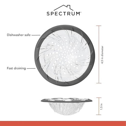Spectrum Cora Kitchen Sink Drain Strainer for Food Debris Waste, Plastic Spiral Sink Drain Stopper Cover Catcher Filter Food Hair Prevents Drain Clogging in Sinks Showers Baths 4.5 Inch, Gray & Clear