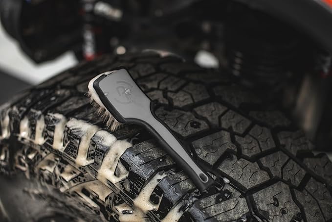 Detail Factory - ProGrip Tire Brush - Ergonomic ProGrip Handle, Stiff Synthetic Bristles, Ergonomic Design, Clean Your Tires with Ease - Grey
