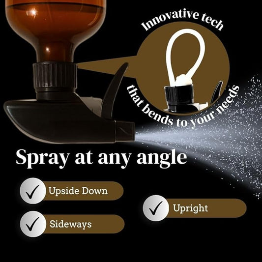 360° Spray Bottle 16oz (2 Pack) | Upside Down Spray Bottles | All Purpose Plastic Amber Spray Bottles