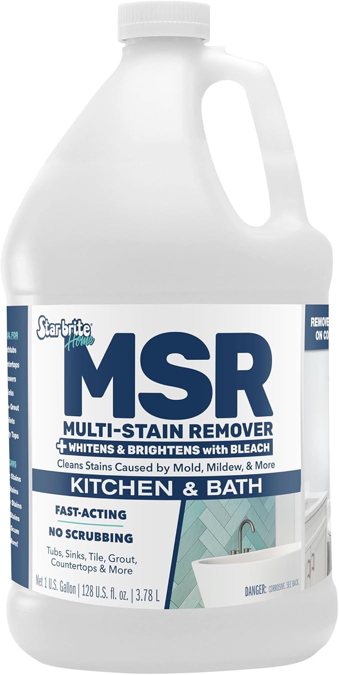 STAR BRITE Home MSR Multi-Stain Remover with Bleach - Fast-Acting Cleaner for Kitchen & Bath - Whitens, Brightens and Removes Stains and Scum on Grout, Tile, Sinks and Countertops