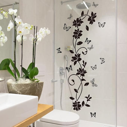 3D Wall Stickers DIY Flower Wall Decal Removable Waterproof Wall Art Decor for Bedroom Living Room Offices Home Decoration (Black Flower Butterfly)