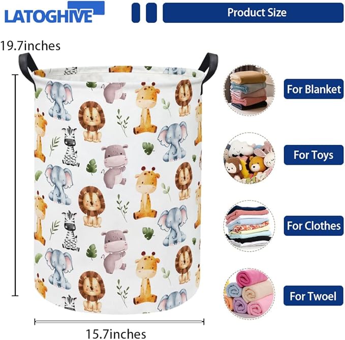 Baby Laundry Hamper kids laundry Basket Waterproof Storage Bin for Bedroom Toy Clothes Organizer Basket Woodland Animals Room Décor(Cute Animals)