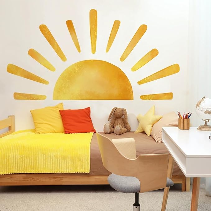 Wall Stickers Decals Kids Peel and Stick Removable for Nursery Kids Bedroom Living Room décor Boys Playroom (Golden Sun)