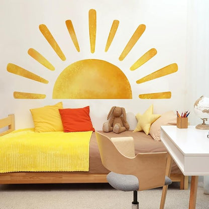 Wall Stickers Decals Kids Peel and Stick Removable for Nursery Kids Bedroom Living Room décor Boys Playroom (Golden Sun)