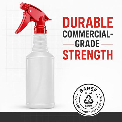 Bar5F Spray Bottles, 16 Oz, 4 Pack, Chemical-Resistant HDPE, BPA-Free, Non-Toxic, Red Trigger Sprayers, Refillable Empty Sprayer Bottle for Cleaning Solutions, Vinegar, Alcohol, Made in USA
