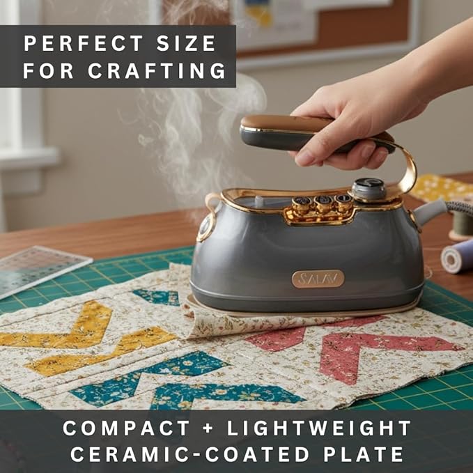SALAV® Retro Edition Duopress Handheld Garment Steamer and Iron, Ceramic Plate, 1000 watts of Steam, Removes Wrinkles on Clothes, Vintage Style No Drip Steam, Titanium (Pack of 2)
