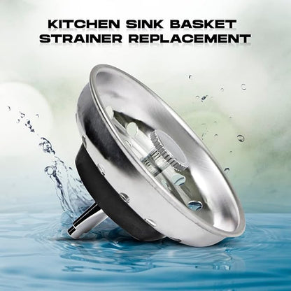 Highcraft 97333O Kitchen Sink Basket Strainer Replacement for Standard Drains (3-1/2 Inch) Chrome Plated Stainless Steel Body with Rubber Stopper, Single