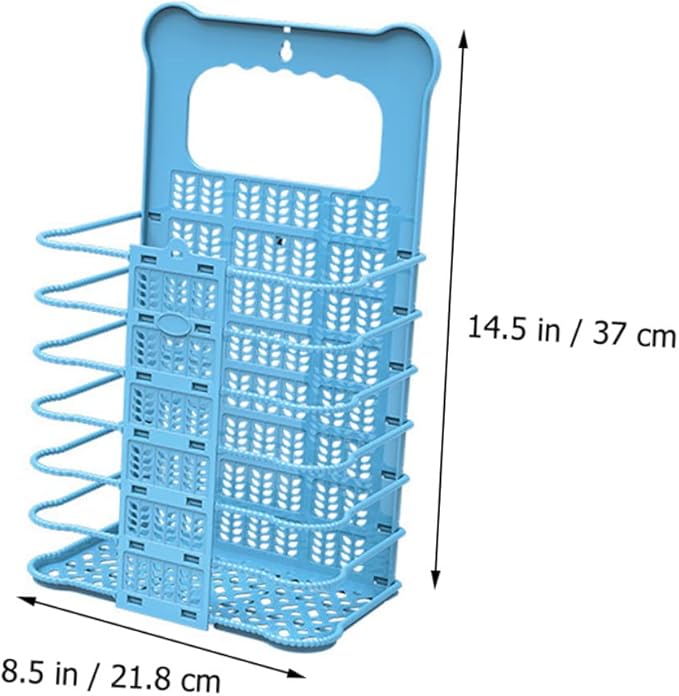 Collapsible Wall Mount Laundry Basket with Hollow Design Plastic Storage Organizer for Clothes and Blankets Space Saving Folding Hamper for Home and Dorm Use Blue Small