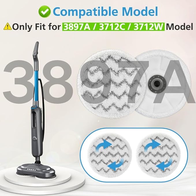 iSingo 6 Pack 3897A / 3712 Rotating Steam Mop Pads Replacement for Bissell SpinWave SmartSteam Scrubbing Steam Mop Cleaner 【Models 3897A/3712 ONLY】, Washable Reuseable Refill Pads