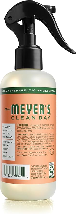MRS. MEYER'S CLEAN DAY Room and Air Freshener Spray, Non-Aerosol Spray Bottle Infused with Essential Oils, Geranium, 8 Fl. Oz (Pack of 3)