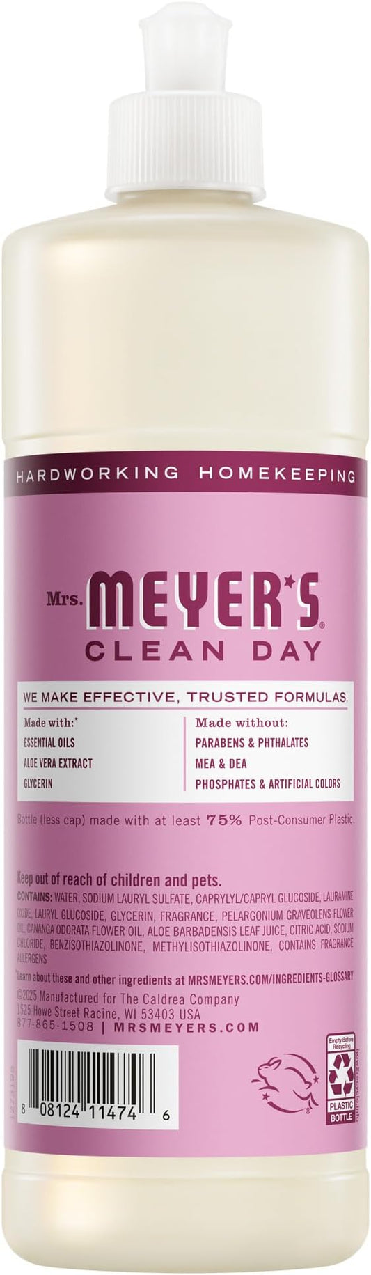MRS. MEYER'S CLEAN DAY Liquid Dish Soap, Peony Scent, 16 Fl Oz Bottle