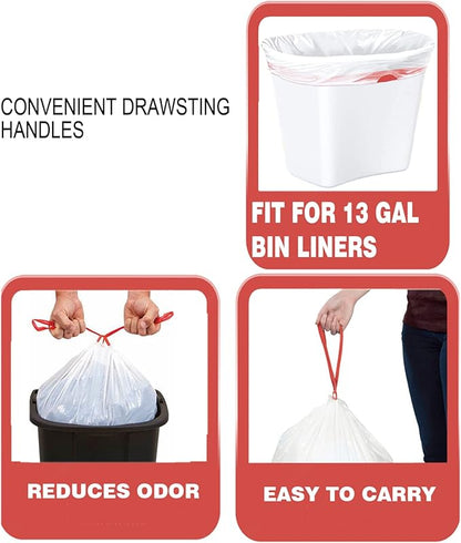 BEIDOU-PAC Trash Bags 13 Gallon Drawstring, 100 Count, Multifold Roll Garbage Bags, Tall Kitchen Trash Bag, Odorless & Extra strength White Plastic Food Scrap Bag for Home Office Bathroom Kitchen Bins