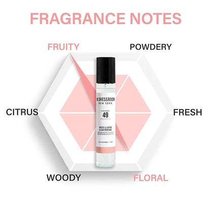 W.Dressroom No.49 Peach Blossom Living Clear Perfume, Body Mist & Fabric Spray Deodorizer, Alcohol-Free Water-Based, Odor Neutralizer for Clothes, Bedding & Room, Travel Size 2.36 oz