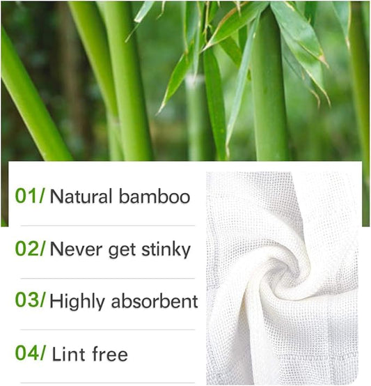 10 Pack Dishcloths White Fiber Dish Cloths Towels Set 12" x 12" Kitchen Washable Wash Cleaning Cloths Absorbent Reusable Small Muslin Dish Rags for Washing Dishes (Bamboo Fiber,10 pcs)