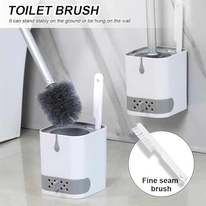 Toilet Bowl Brush and Holder,Toilet Brush with Crevice Cleaning Brushes,No Dead Corner Clean Wall Mounted Compact Toilets Brushes Set,Durable Bristles for Bathroom,RV(White Grey)