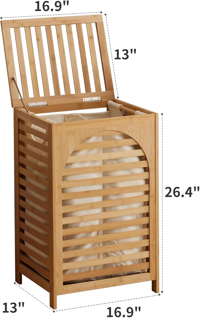 Laundry Hamper with Lid,Bamboo Large Waterproof Clothes Laundry Basket,Removable Washing Bags with Handles,clothes basket (Natural)
