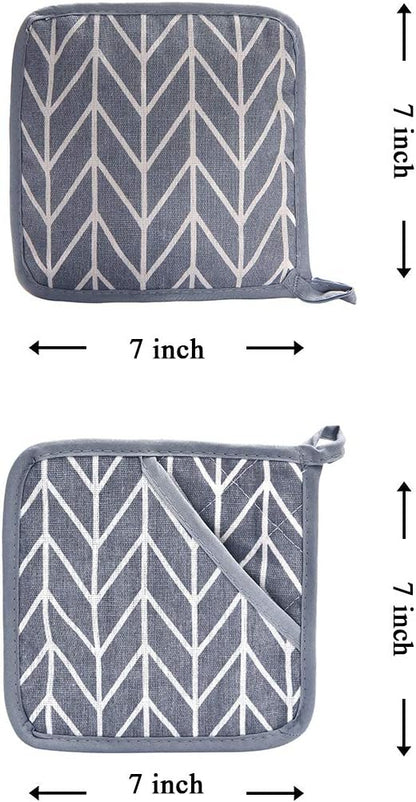 Oven Mitts and Potholders BBQ Gloves-Oven Mitts and Pot Holders with Recycled Infill Silicone Non-Slip Cooking Gloves for Cooking Baking Grilling (4-Piece Set) (Grey-02)