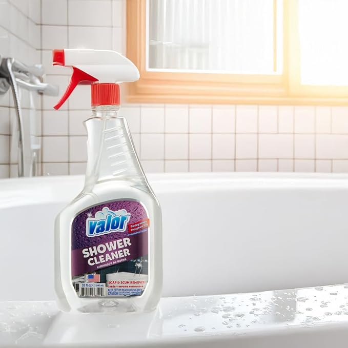 Valor Shower Cleaner Spray – Soap Scum & Hard Water Stain Cleaning Solution for Bathroom, Tub & Tile, (32 Fl Oz (Pack of 3))