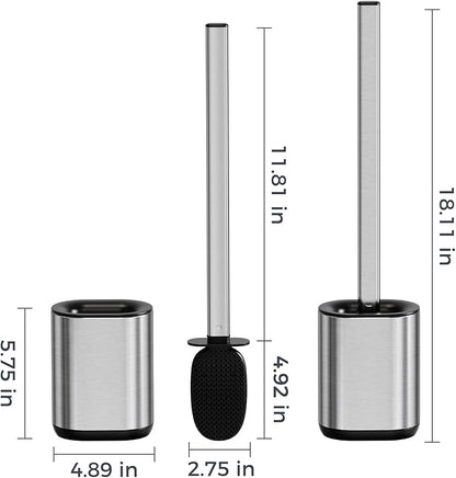Toilet Brush and Holder Set Toilet Cleaning Brush with Silicone Bristles for Bathroom Stainless Steel Flexible Compact Toilet Bowl Brush (1, Stainless Steel)