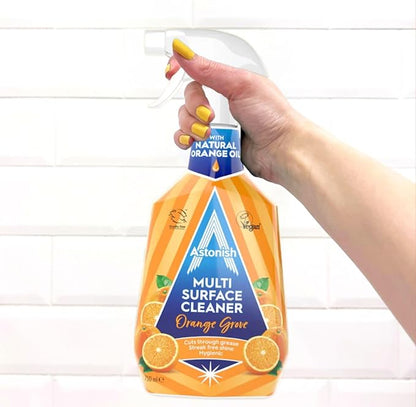 Astonish Specialist Multi Surface Cleaner - Orange Grove Scented Heavy Duty Kitchen Cleaner - Cruelty Free Cuts Through Grease And Stains On Kitchen Surfaces & Oven Doors, 750ml Spray Bottle, 2PK