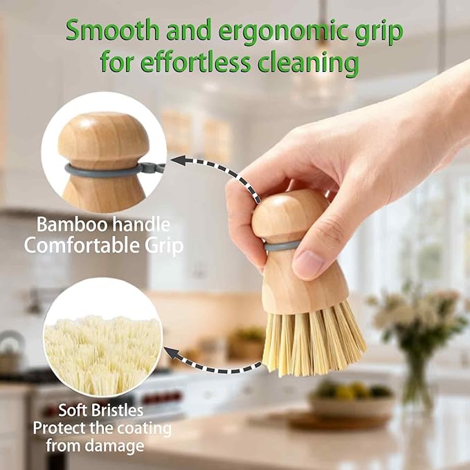 Dish Brush with Durable Bristles, Non Scratch, Easy Grip Handle for Dishes Pots Pans and Sink Grease Removal – Dish Cleaning Brush, Dish Scrub Brush, Dish Scrubber, Kitchen Dish Brush