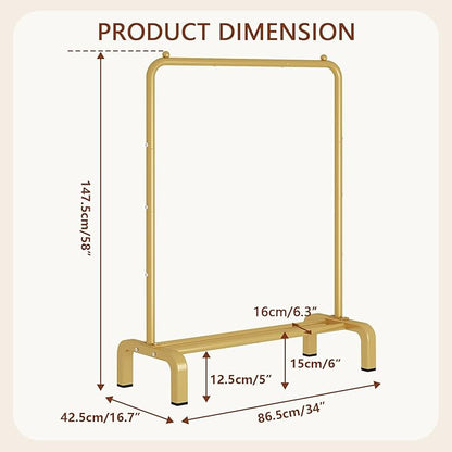 JIUYOTREE Standard Clothes Clothing Garment Rack with Storage Shelves Clothes Organizer for Hanging Clothes Coat Jacket Shirt Sweater Jeans Gold