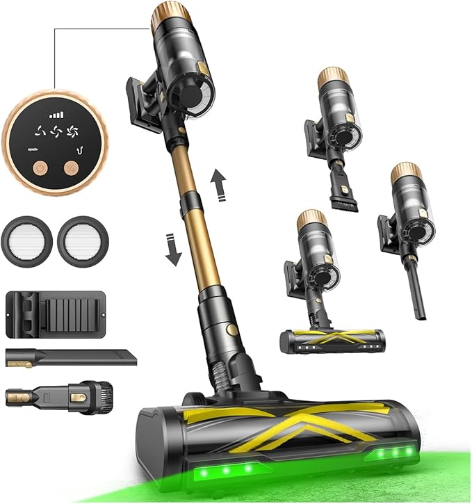 Ultenic Cordless Vacuum Cleaner, 600W 60KPA 65Mins Vacuum Cleaners for Home, Stick Vacuum Cordless with Touch Screen, Self-Standing, 180° Lay-Flat, Anti-Tangle Brush for All Floors/Pet Hair/Carpets