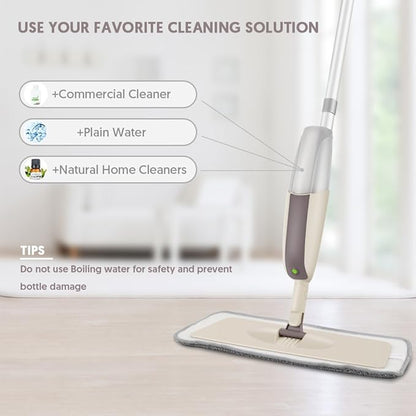 HOMTOYOU Spray Mops for Floor Cleaning: Wet Floor Mop with 3 Washable Microfiber Pads for Hardwood Laminate Wood Vinyl Ceramic Tiles Home Kitchen