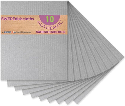 SWEDEdishcloths - Cellulose Sponge Dish Towels - Set of 10 (Gray) Swedish Dish Cloths