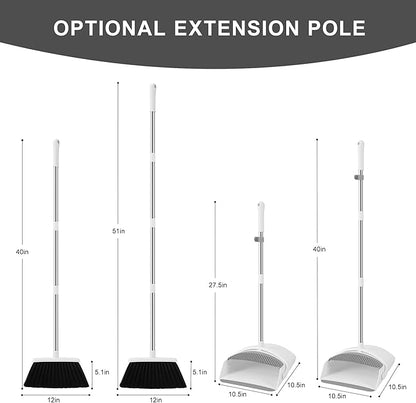Broom Dustpan Set, Broom with Dustpan Combo Set with Adjustable Handle Broom Suitable for Home Office Kitchen Lobby Dust Pan Teeth to Automatically Clean Hair