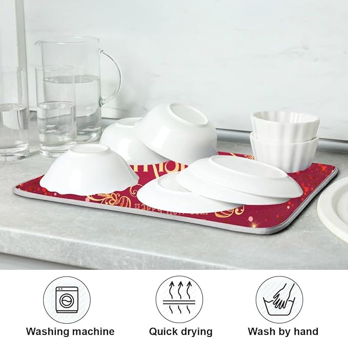 Merry Christmas Drying Mat for Kitchen Counter 16x18 Inch Christmas Dish Mat with Absorbent Reversible Microfiber Christmas Dish Drying Mat Dish Drainer Rack Pad Drainer Mat for Coffee Bar